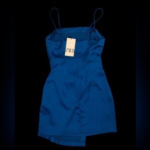 Zara satin blue mini dress in size medium.